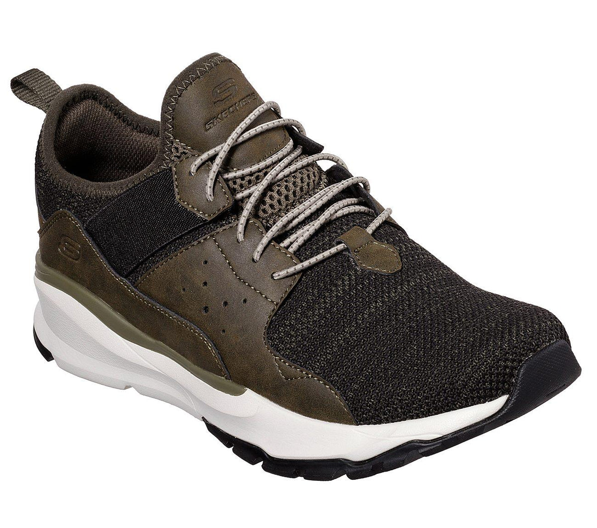 SKECHERS Men's Relven-Arkson Slip On Stretch Laced Sporty Casual Comfort Sneaker in Olive - 10 / Olive
