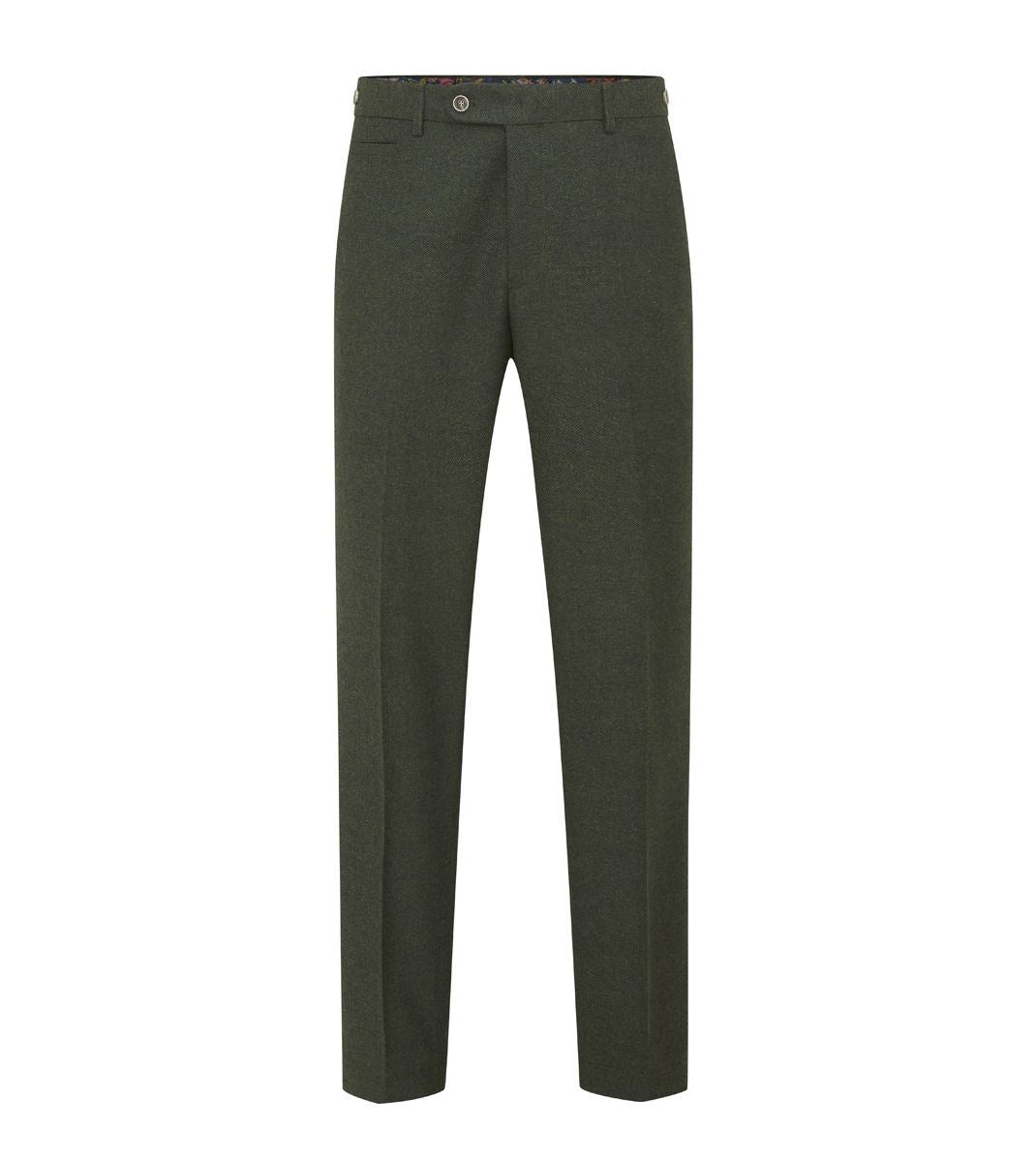 Skopes Jude Suit Tailored Fit Trousers For Men in Olive Green Tweed Herringbone, 30W to 58W - 58L / Green