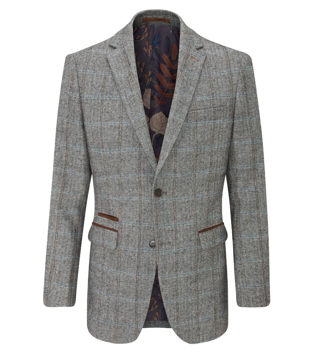 Skopes Rowan Suit Tailored Fit Jacket For Men in Grey Herringbone Check, 34S to 64L - 40R / Grey