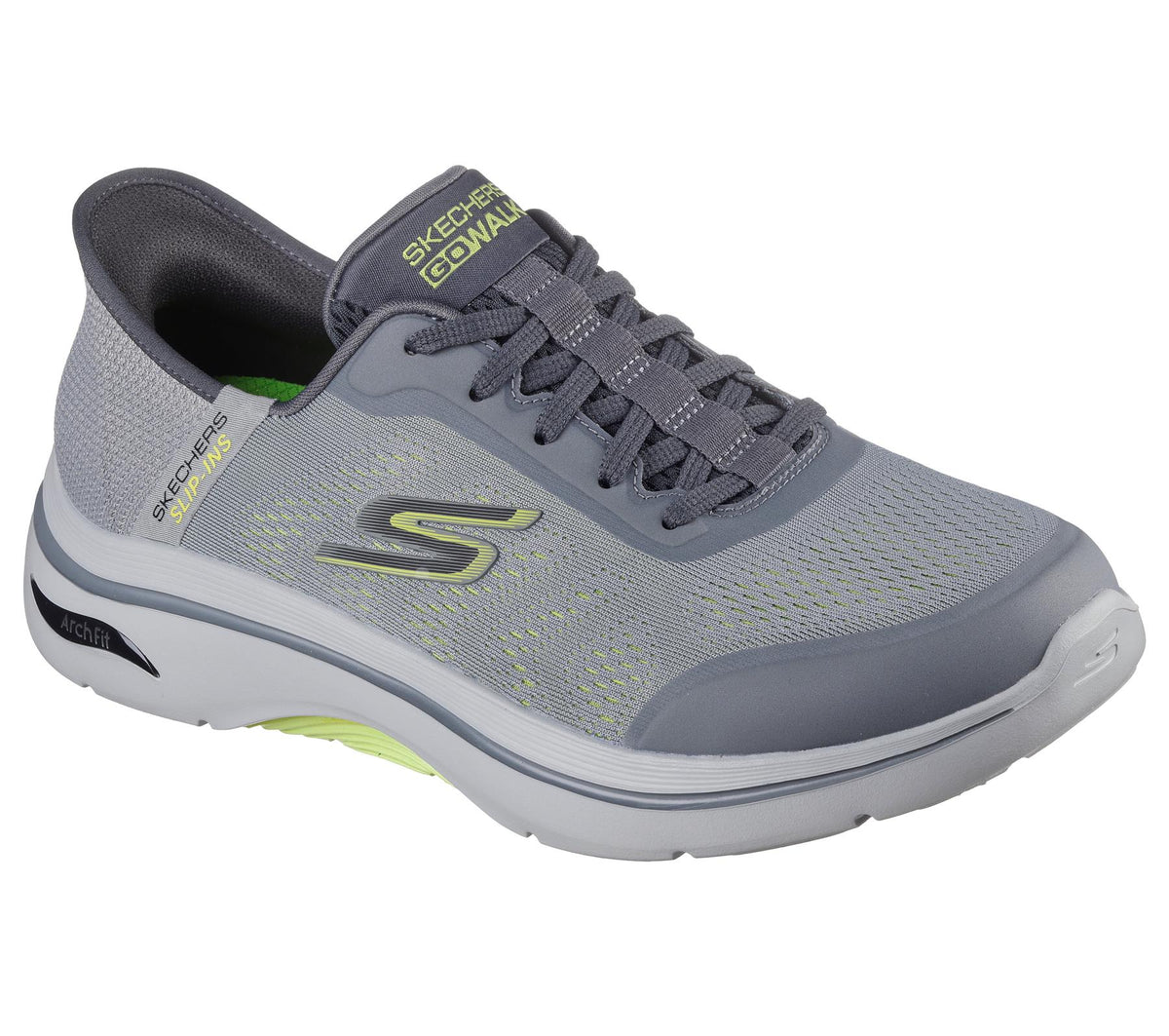 Skechers Lace Up Shoe For Men Slip Ins Go Walk Arch Fit 2.0 Simplicity 2.5 in Gray/Lime, 6-15 - Gray/Lime / 10