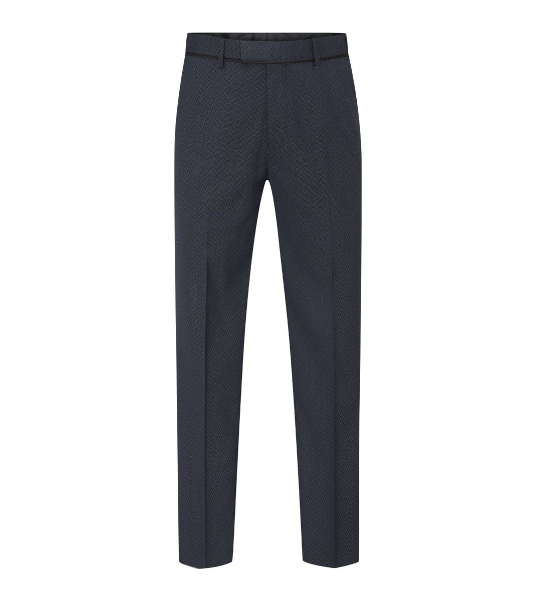 Skopes Cuba Dinner Suit Tailored Fit Trousers For Men in Navy Blue Geo, 30W to 58W - 44L / Navy