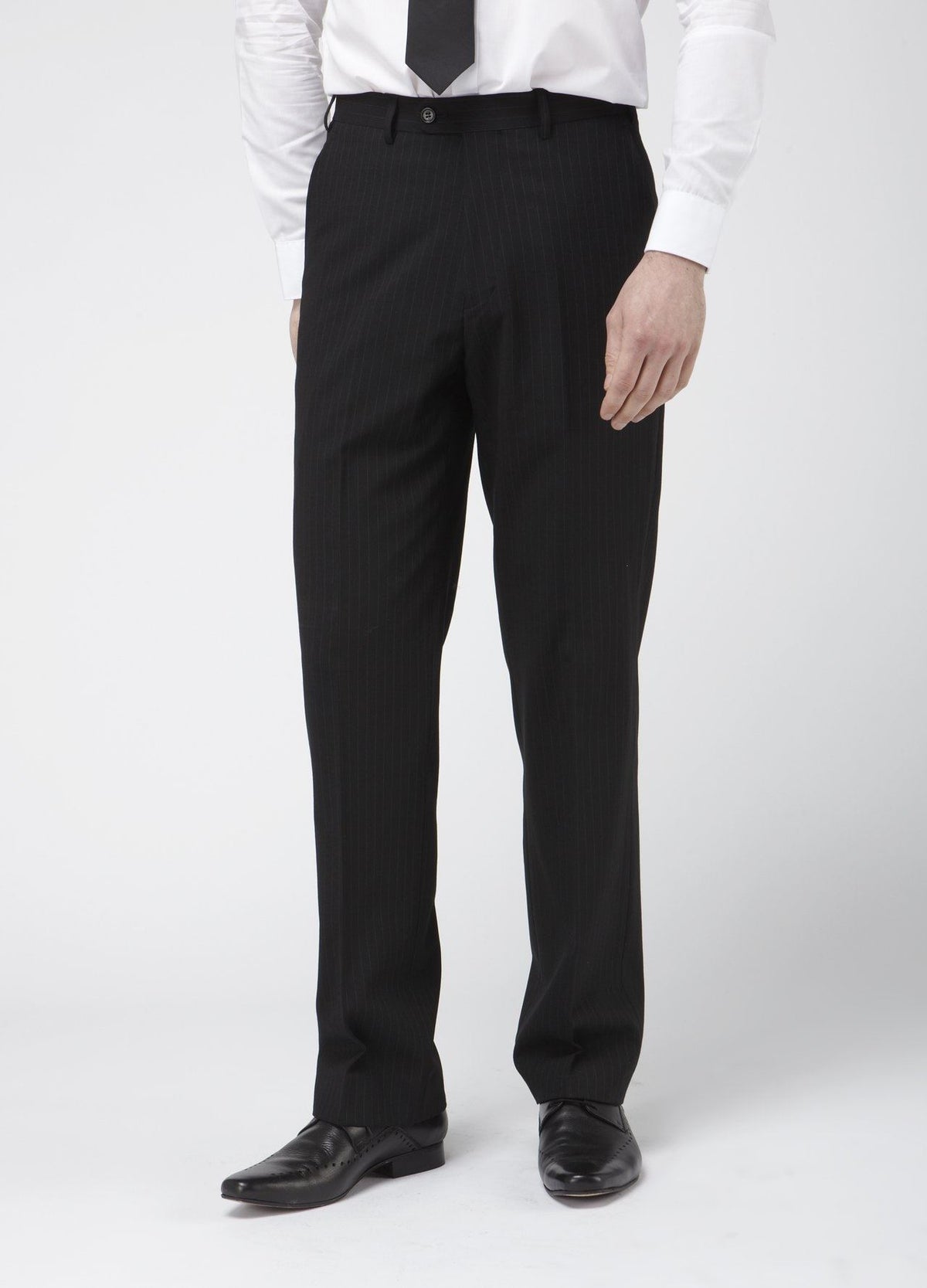 SKOPES Classic Fit Wool Blend Stripe Suit Trouser in Black - 38 / Black / 29
