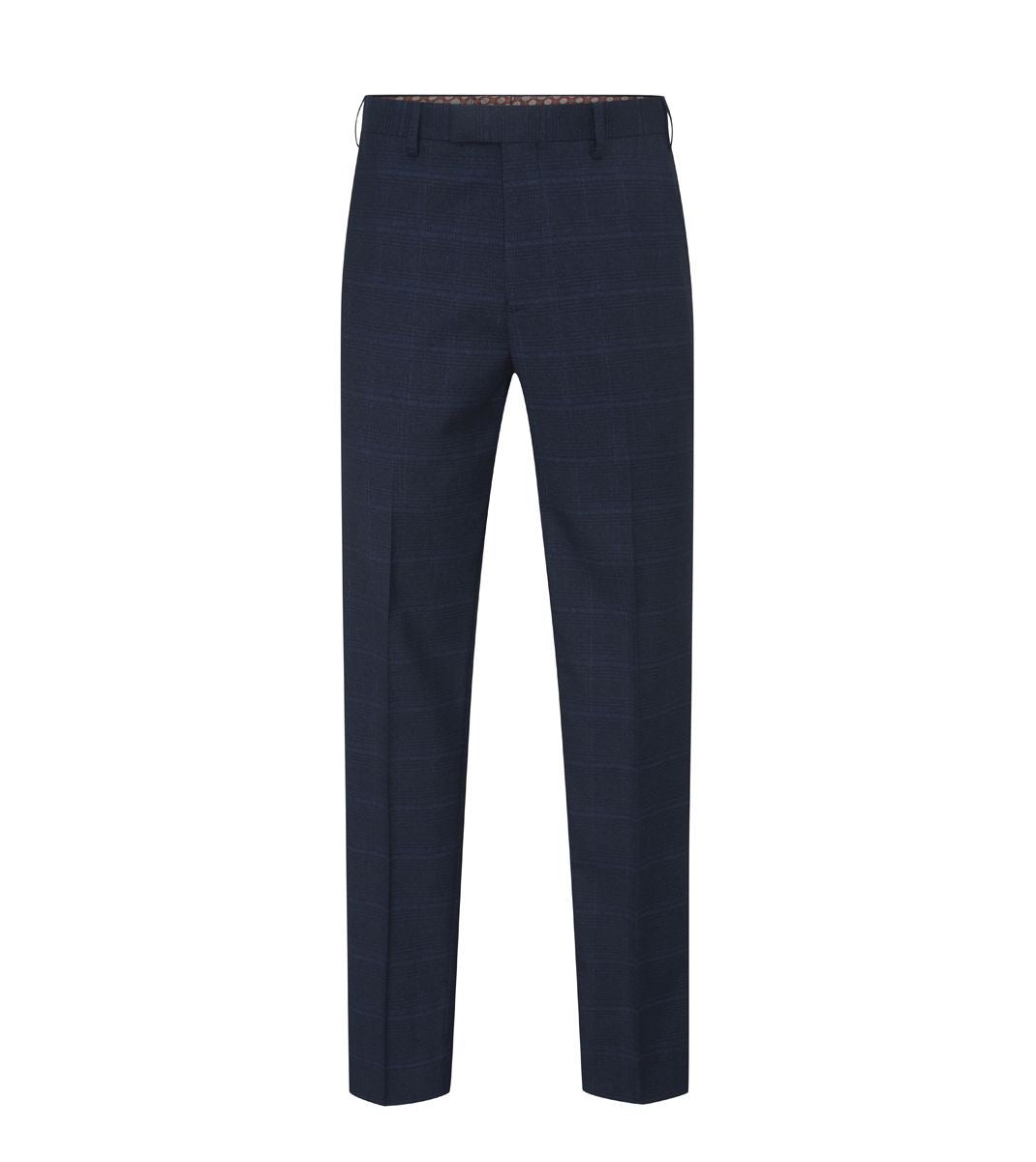 Skopes Hewes Suit Tailored Fit Trousers For Men in Navy Blue Self Check, 30W to 58W - 50S / Navy