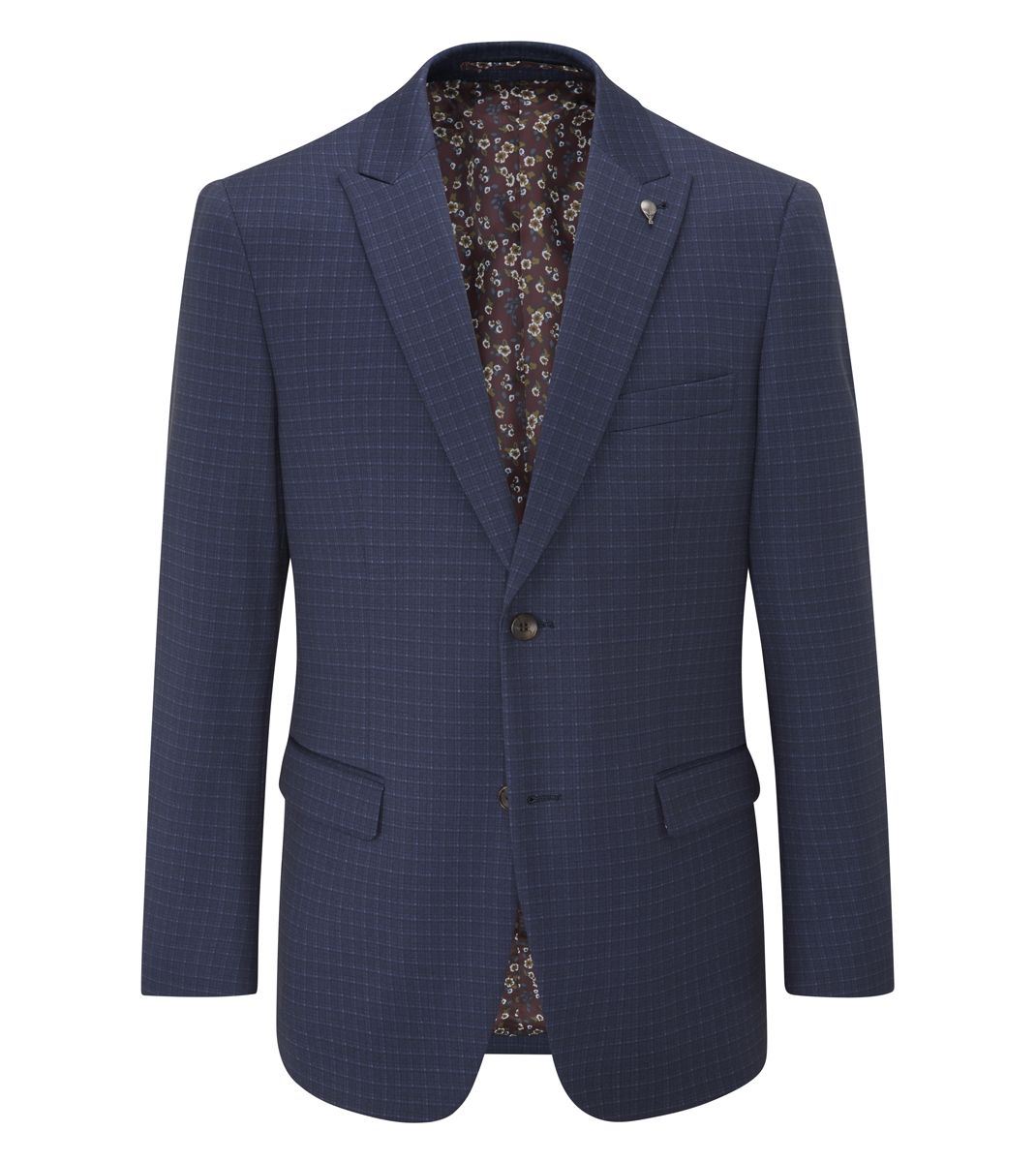 Skopes Fenton Ultimate Comfort Suit Tailored Jacket For Men in Navy Blue Square Check, 36S to 62L - 56R / Navy