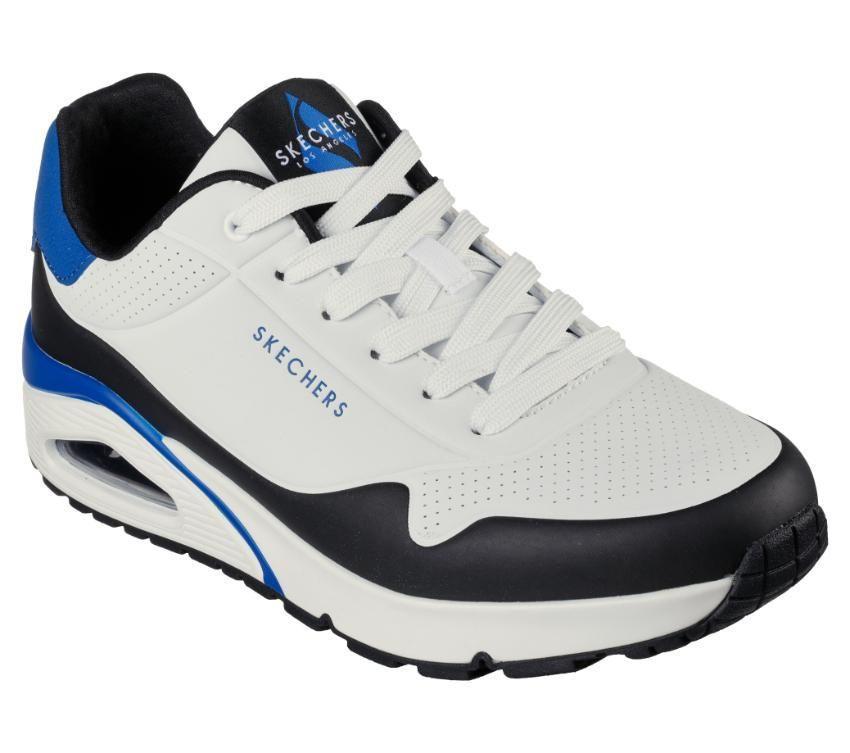 Skechers (232347) Men's Uno - Back Lit Lace-Up Fashion Sneaker in White/Blue 8 to 13 - 8 / White Blue
