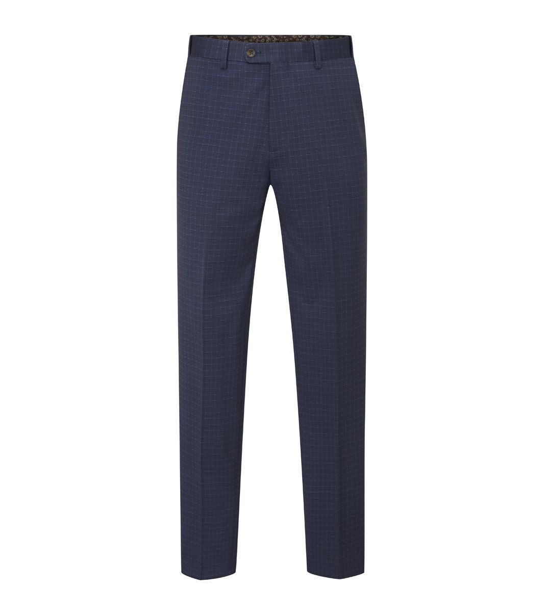 Skopes Fenton Suit Tailored Fit Trousers For Men in Navy Blue Square Check, 30W to 58W - 46L / Navy