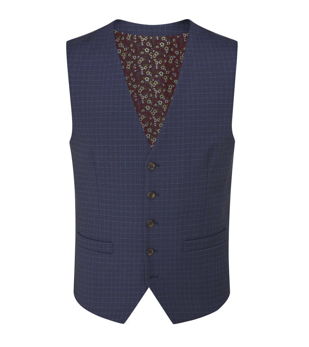 Skopes Fenton Ultimate Comfort Suit Waistcoat For Men in Navy Blue Square Check, 34R to 62R - 38R / Navy