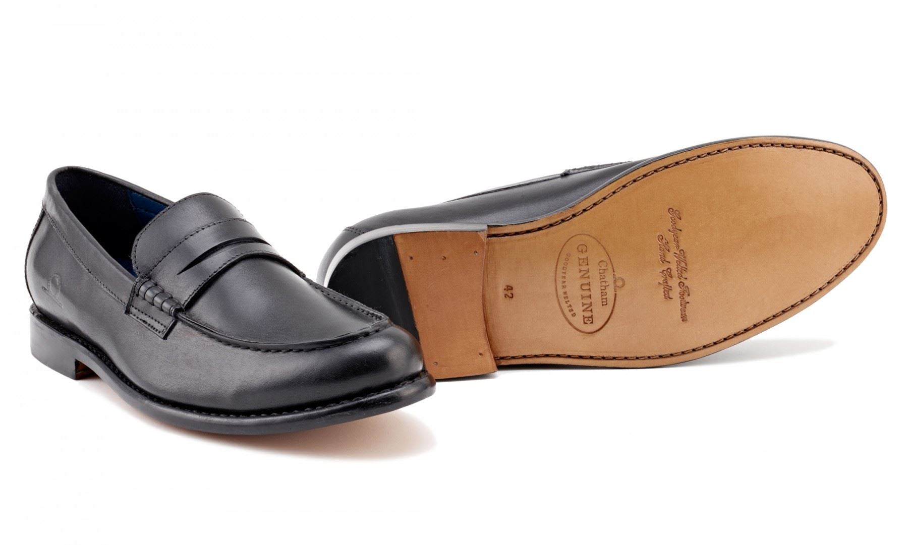Chatham Mens McQueen Black Premium Leather Penny Loafers in 8
