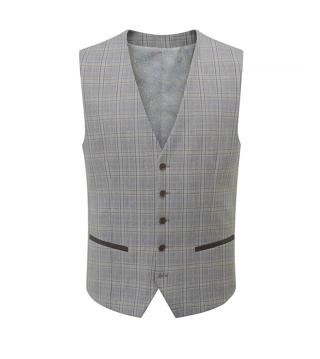 Skopes Dettori Suit Waistcoat For Men in Brown Blue Check, 34R-62R - Grey / 38R