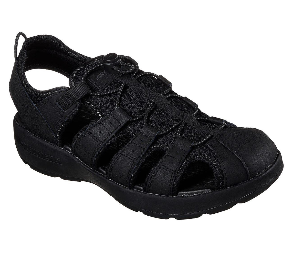 SKECHERS Men's Melbo-Journeyman Comfort Fisherman Sandal in Black - UK 11 / Black