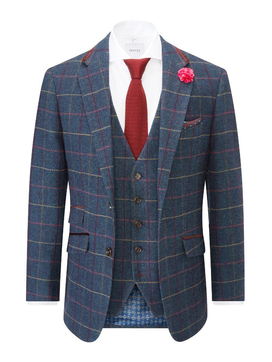 SKOPES Mens Big Size Tal Doyle Aqua/Wine Check Jacket - 60L / Blue