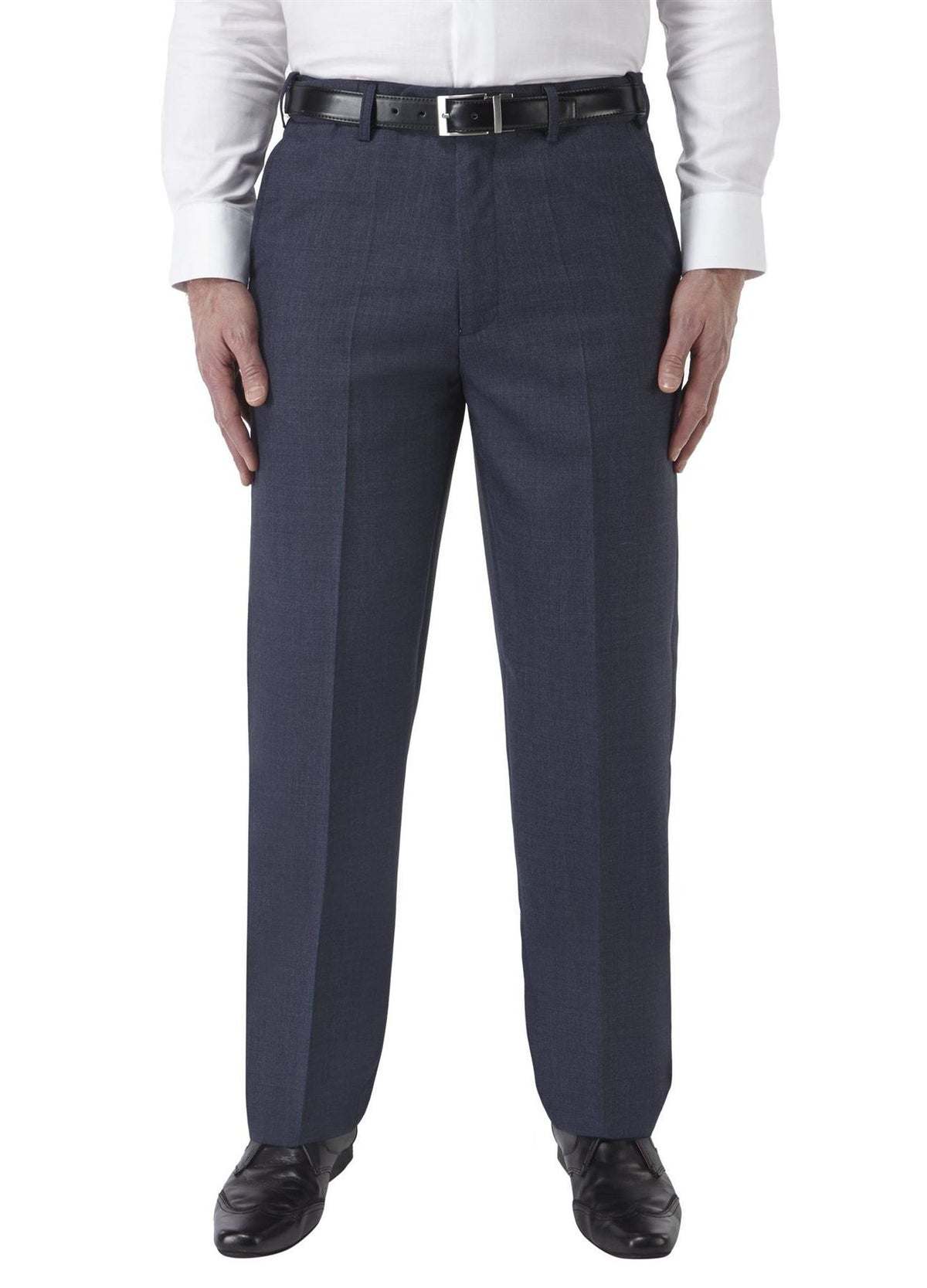 SKOPES Mens Wool Blend Flat Front Trousers in Airforce Blue - 56 / Airforce / 29