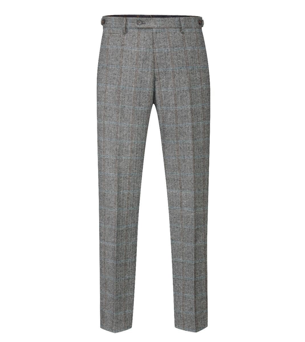 Skopes Rowan Suit Tailored Fit Trousers For Men in Grey Herringbone Check, 28W to 58W - 28R / Grey